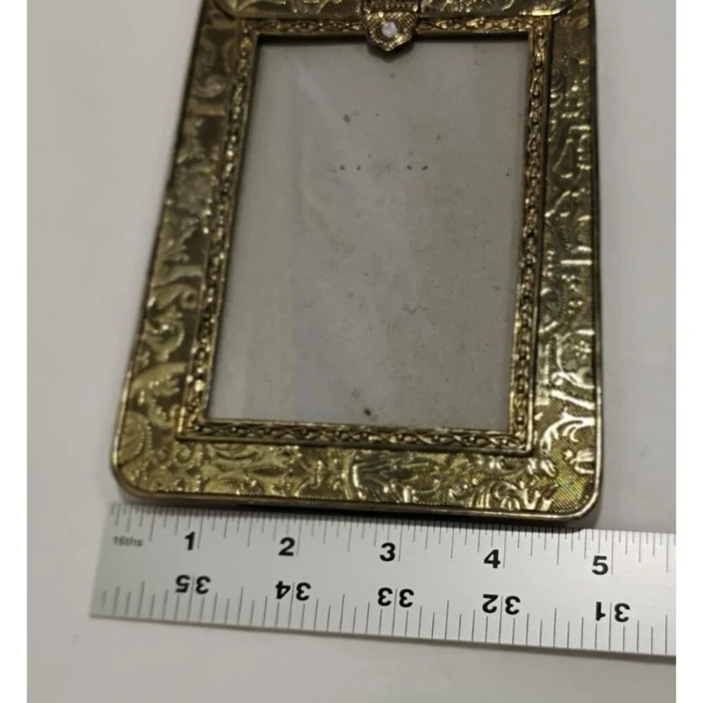 Vintage Gold Metal Jeweled Ornate Photo Picture Frame 3x5 Photo GORGEOUS 7